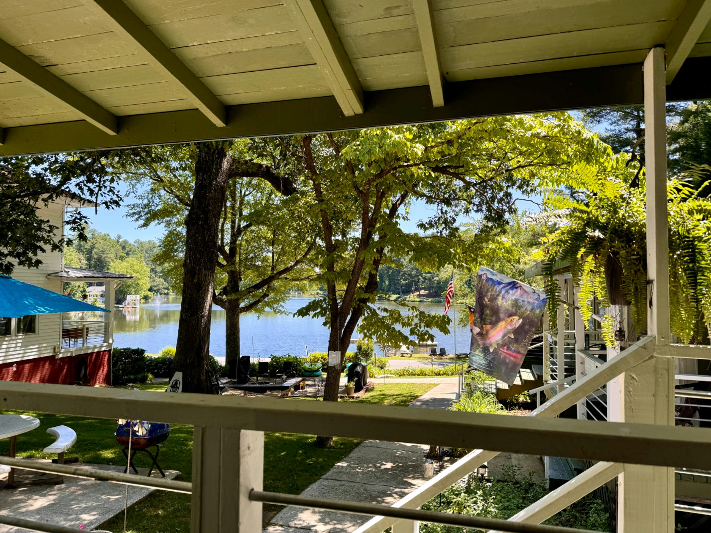 View of the lake from the covered porch 